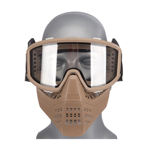Lancer Tactical Ventilated Airsoft Full Face Mask [Clear Lens] - TAN