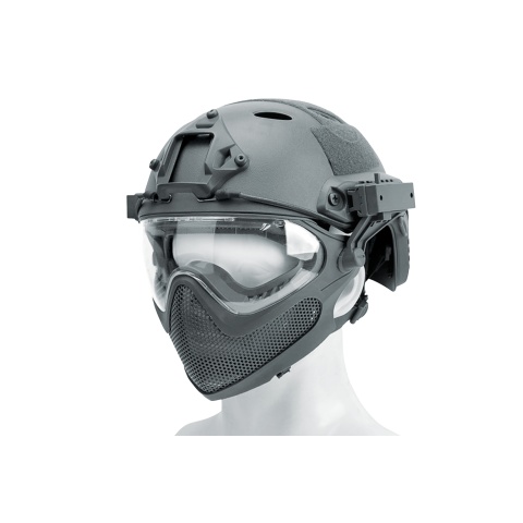 G-Force Pilot Full Face Helmet w/ Steel Mesh Face Guard (Color: Gray)