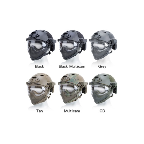 G-Force Pilot Full Face Helmet w/ Steel Mesh Face Guard (Color: OD Green)