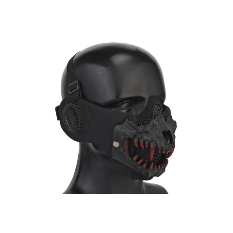 Fangs Mesh Lower Face Mask with Ear Protection (Color: Black)