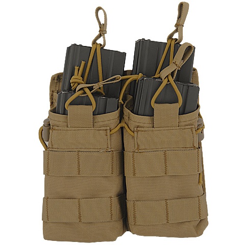 Lancer Tactical 600D Nylon Bungee Open Top M4 Magazine Pouch - TAN