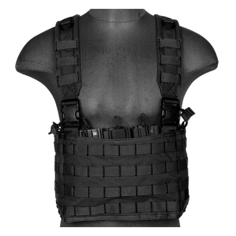 Lancer Tactical Airsoft Lightweight Magazine Pouch Chest Rig - BLACK