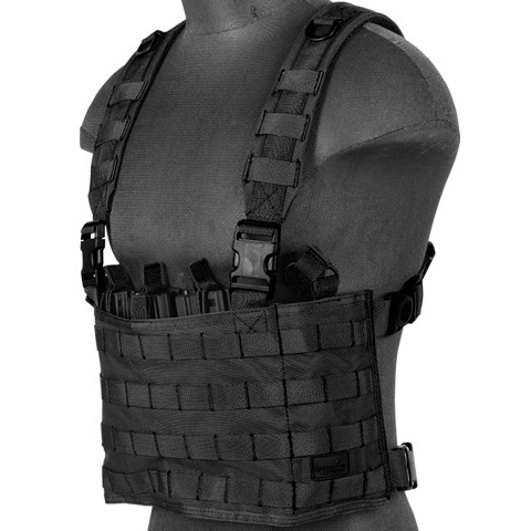 Lancer Tactical Airsoft Lightweight Magazine Pouch Chest Rig - BLACK