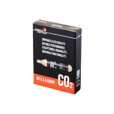 Lancer Tactical High Pressure 88 Gram CO2 Cartridges for Paintball (Pack of 4)