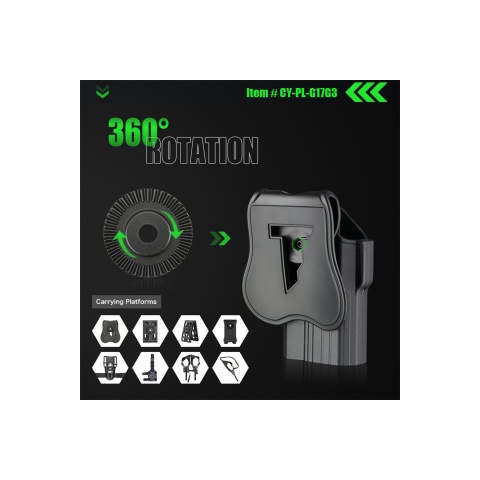 Cytac Gen 4 Hard Shell Adjustable Holster for Glock 17 Series Pistols (Color: Black)