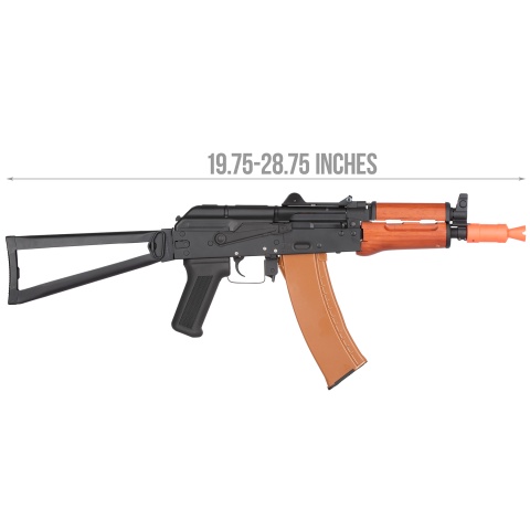 Double Bell AK74U AEG Airsoft Rifle w/ Folding Triangle Stock - BLACK / WOOD