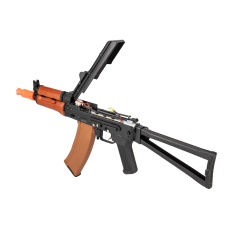 Double Bell AK74U AEG Airsoft Rifle w/ Folding Triangle Stock - BLACK / WOOD
