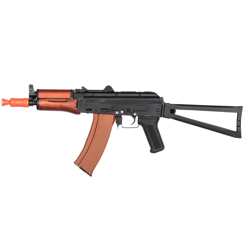 Double Bell AK74U AEG Airsoft Rifle w/ Folding Triangle Stock - BLACK / WOOD