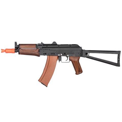 Double Bell AK74U AEG Airsoft Rifle w/ Folding Triangle Stock - BLACK / WOOD