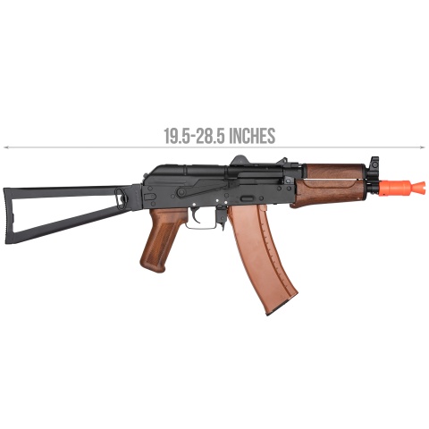 Double Bell AK74U AEG Airsoft Rifle w/ Folding Triangle Stock - BLACK / WOOD