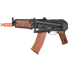 Double Bell AK74U AEG Airsoft Rifle w/ Folding Triangle Stock - BLACK / WOOD