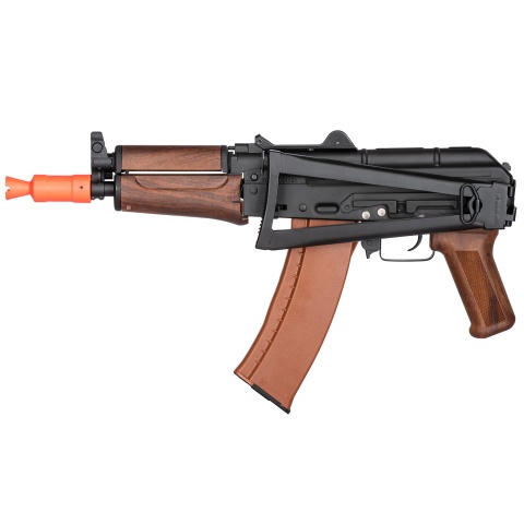 Double Bell AK74U AEG Airsoft Rifle w/ Folding Triangle Stock - BLACK / WOOD