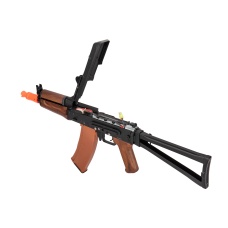 Double Bell AK74U AEG Airsoft Rifle w/ Folding Triangle Stock - BLACK / WOOD