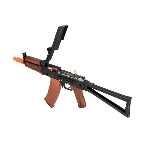 Double Bell AK74U AEG Airsoft Rifle w/ Folding Triangle Stock - BLACK / WOOD