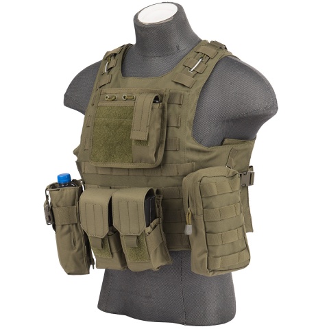 AMA Airsoft MOLLE Plate Carrier w/ 6 Pouches - OD GREEN