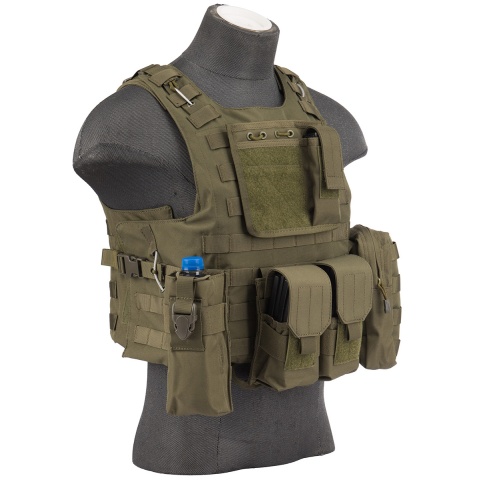 AMA Airsoft MOLLE Plate Carrier w/ 6 Pouches - OD GREEN