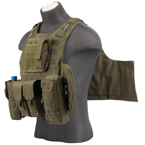 AMA Airsoft MOLLE Plate Carrier w/ 6 Pouches - OD GREEN