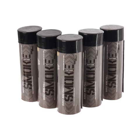 Enola Gaye Pack of 5 Twin Vent Burst High Output Airsoft Wire Pull Smoke Grenade (Color: Black)