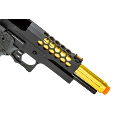 Golden Eagle 3339 OTS .45 Hi-Capa Gas Blowback Pistol w/ Hive Vented Slide & Standard Grip Stippling (Color: Black / Gold Barrel)