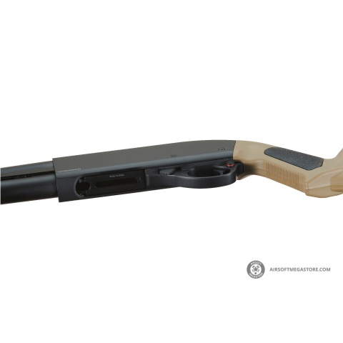 Golden Eagle Airsoft M870 MP M-LOK Style 3/6-Shot Pump Action Gas Shotgun - Black with Shell Holder