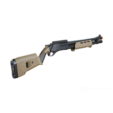 Golden Eagle Airsoft M870 MP M-LOK Style 3/6-Shot Pump Action Gas Shotgun - Tan with Shell Holder