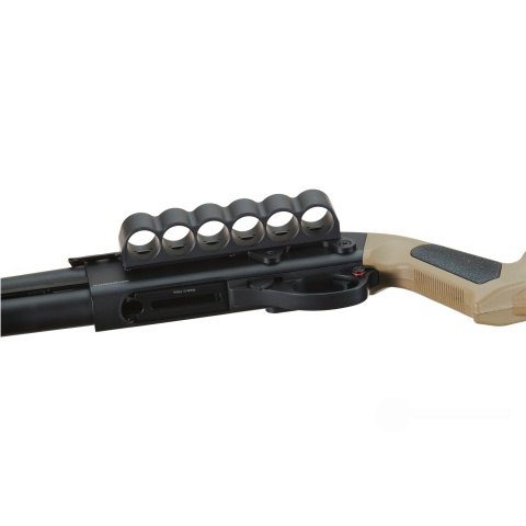 Golden Eagle Airsoft M870 MP M-LOK Style 3/6-Shot Pump Action Gas Shotgun - Tan with Shell Holder