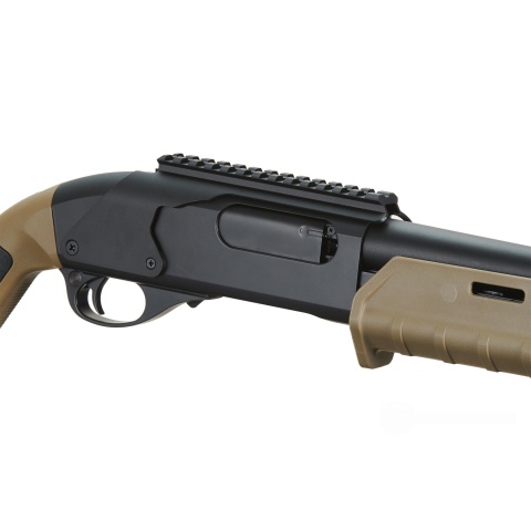 Golden Eagle Airsoft M870 MP M-LOK Style 3/6-Shot Pump Action Gas Shotgun - Tan with Shell Holder
