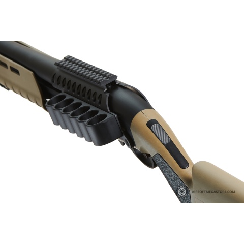 Golden Eagle Airsoft M870 MP M-LOK Style 3/6-Shot Pump Action Gas Shotgun - Tan with Shell Holder
