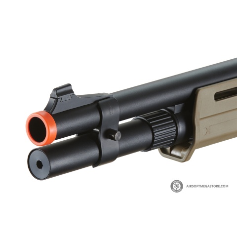 Golden Eagle Airsoft M870 MP M-LOK Style 3/6-Shot Pump Action Gas Shotgun - Tan with Shell Holder