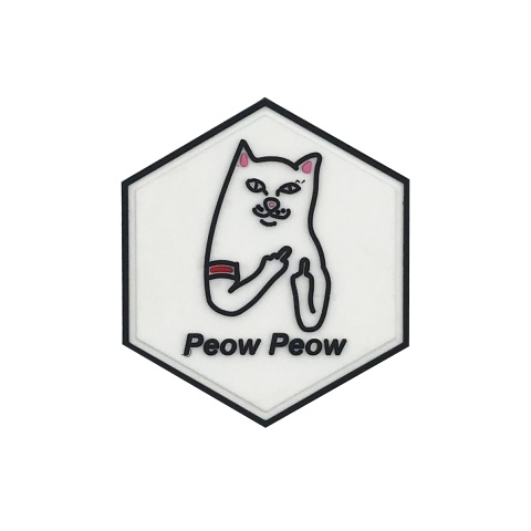 Hexagon PVC Patch White Cat Peow Peow