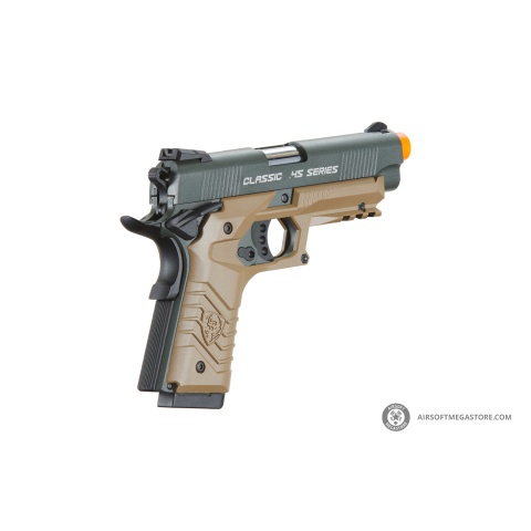 HFC Classic .45 Series Metal Green Gas Blowback Airsoft Pistol (Color: Black & Dark Earth)