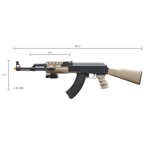 UKARMS IU-AK47T Tactical AK47 AEG Airsoft Rifle with Laser Flashlight P618 Pistol and 700 Round Grenade BBs - (Dark Earth and Black)