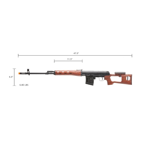 Atlas Custom Works Full Metal SVD Spring Rifle with Removable Cheek Rest (Color: Black & Faux Wood)