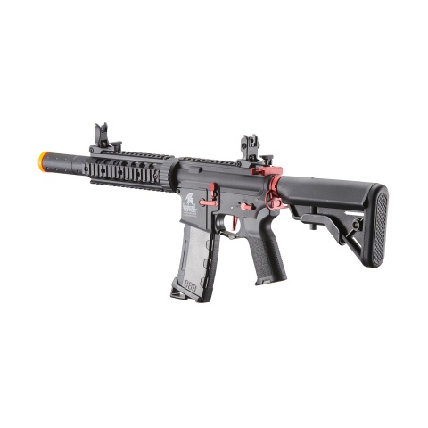 Lancer Tactical Gen 3 M4 Carbine SD AEG Airsoft Rifle with Mock Suppressor (Color: Black with Red Accents)