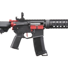 Lancer Tactical Gen 3 M4 Carbine SD AEG Airsoft Rifle with Mock Suppressor (Color: Black with Red Accents)