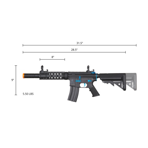 Lancer Tactical Gen 2 M4 SD Carbine Airsoft AEG Rifle with Mock Suppressor (Color: Black / Blue)