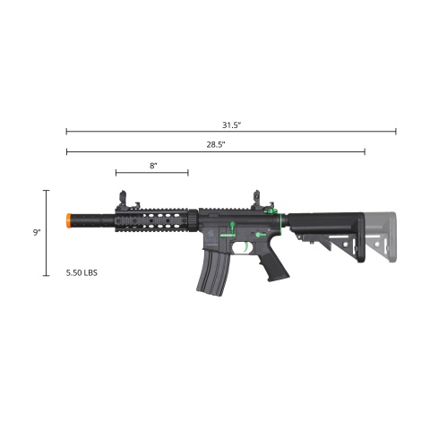 Lancer Tactical Gen 2 M4 SD Carbine Airsoft AEG Rifle with Mock Suppressor (Color: Black / Green)