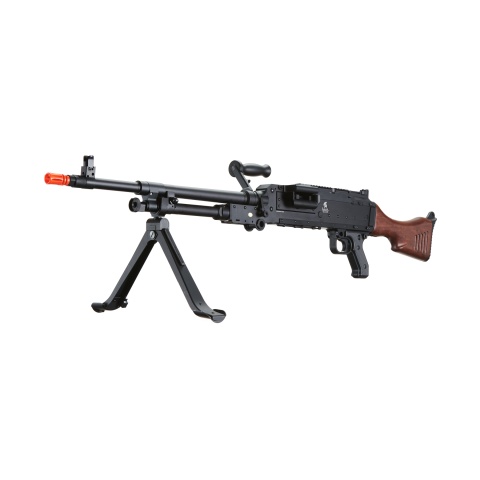 Lancer Tactical Full Metal M240W Airsoft AEG Squad Automatic Machine Gun with Box Magazine (Color: Black & Wood)