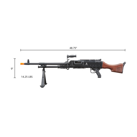 Lancer Tactical Full Metal M240W Airsoft AEG Squad Automatic Machine Gun with Box Magazine (Color: Black & Wood)