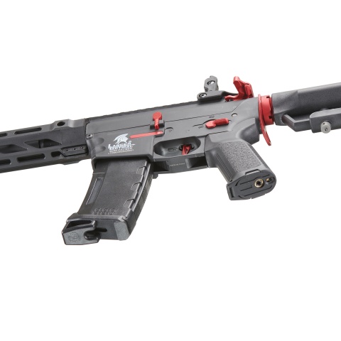 Lancer Tactical Gen 3 M4 SPR Interceptor Airsoft AEG Rifle with Red Accents (Color: Black)