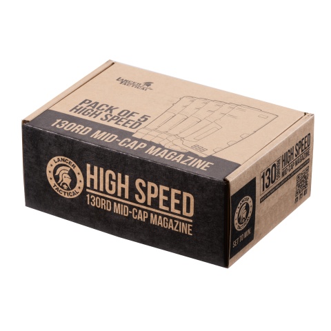 Lancer Tactical 130 Round High Speed Mid-Cap Magazine Pack of 5 (Tan)