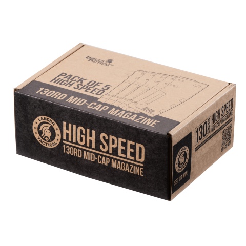 Lancer Tactical 130 Round High Speed Mid-Cap Magazine Pack of 5 (Gray)