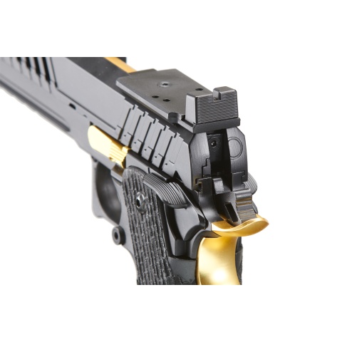Lancer Tactical Knightshade Hi-Capa Gas Blowback Airsoft Pistol w/ Red Dot Mount (Color: Black & Gold)