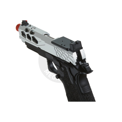Lancer Tactical Stryk Hi-Capa 4.3 Gas Blowback Airsoft Pistol w/ Red Dot Mount (Color: Black & Silver)