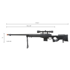 UK Arms Airsoft L96 Bolt Action Fluted Scope Rifle w/ Bipod - BLACK