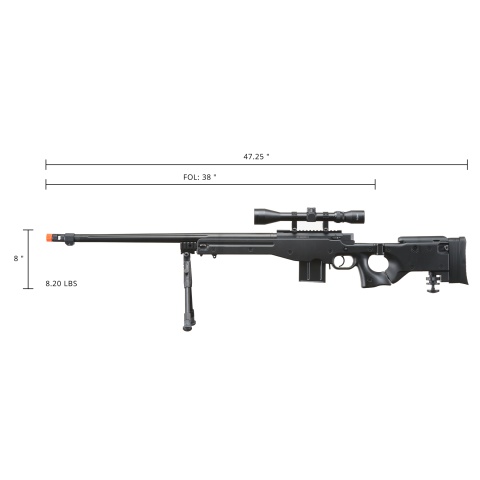 UK Arms Airsoft L96 Bolt Action Fluted Scope Rifle w/ Bipod - BLACK