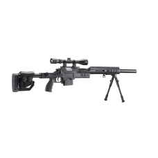 WellFire MB4410 Bolt Action Sniper Rifle w/ Scope and Bipod - BLACK