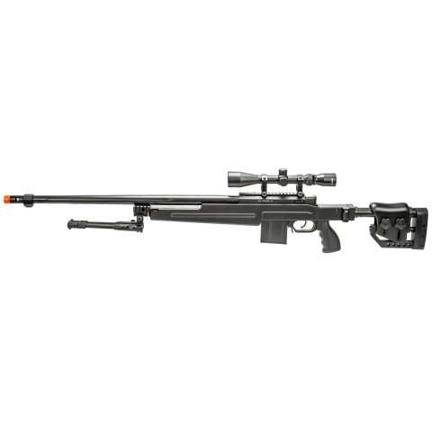 WellFire MB4415BAB Bolt Action Airsoft Sniper Rifle w/ Scope and Bipod (Color: Black)
