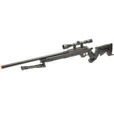 WellFire MBG22BAB Bolt Action Gas Powered Sniper Rifle w/ Scope and Bipod (Color: Black)