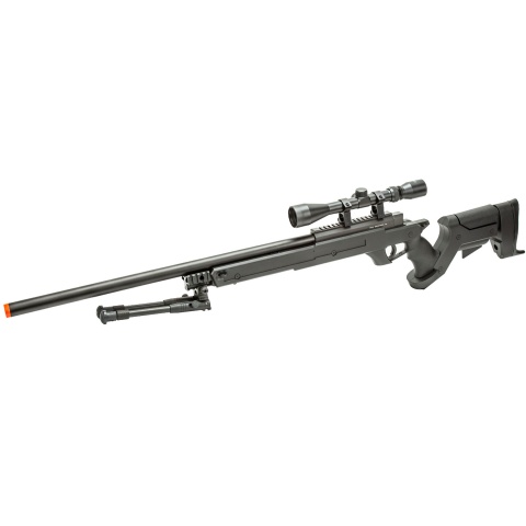 WellFire MBG22BAB Bolt Action Gas Powered Sniper Rifle w/ Scope and Bipod (Color: Black)